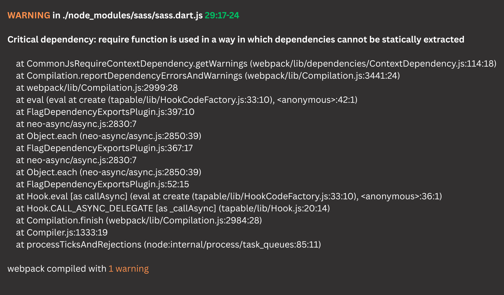 Decoding the Webpack “Critical Dependency” Warning with sass.dart.js